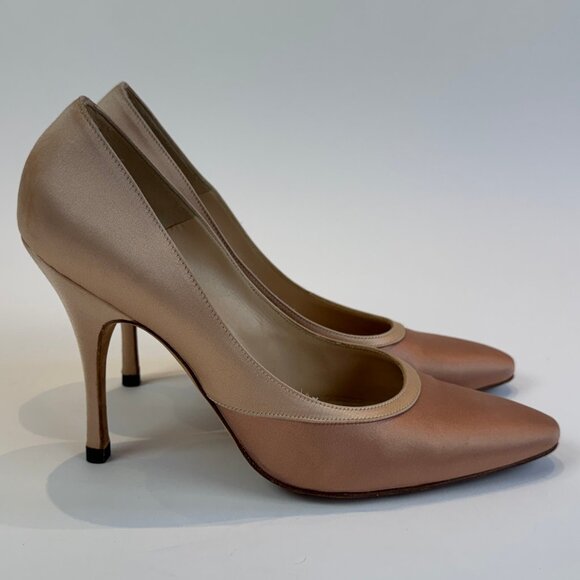 Manolo Blahnik BB Satin Dusky Pink and Champagne Pumps, Size 40EU - Picture 4 of 16